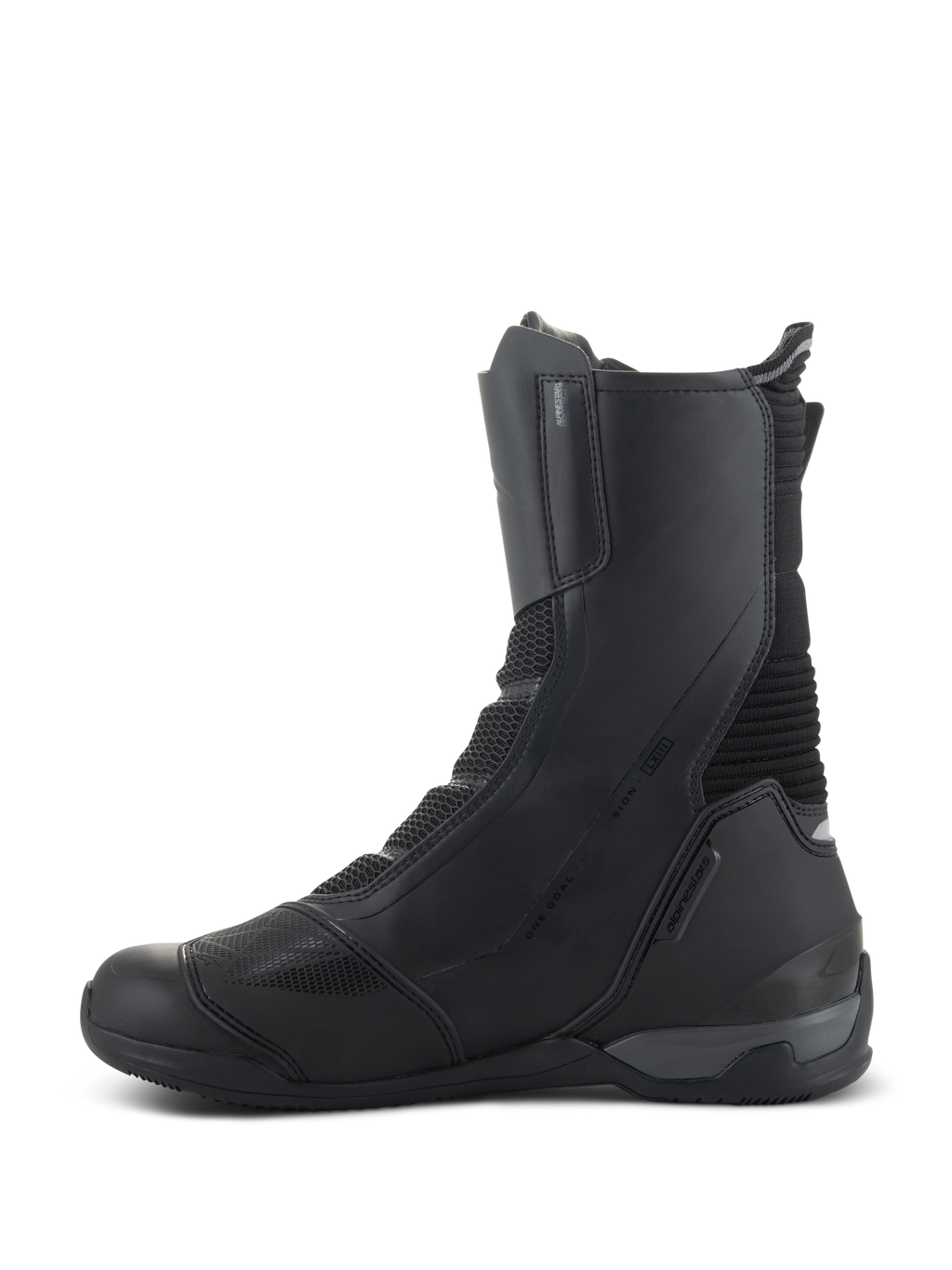 Alpinestars SP-X BOA Drystar Boots, stivali da moto sport touring di media altezza, neri, vista laterale mediale con costruzione in microfibra e mesh, tallone rinforzato e design protettivo per la guida su strada