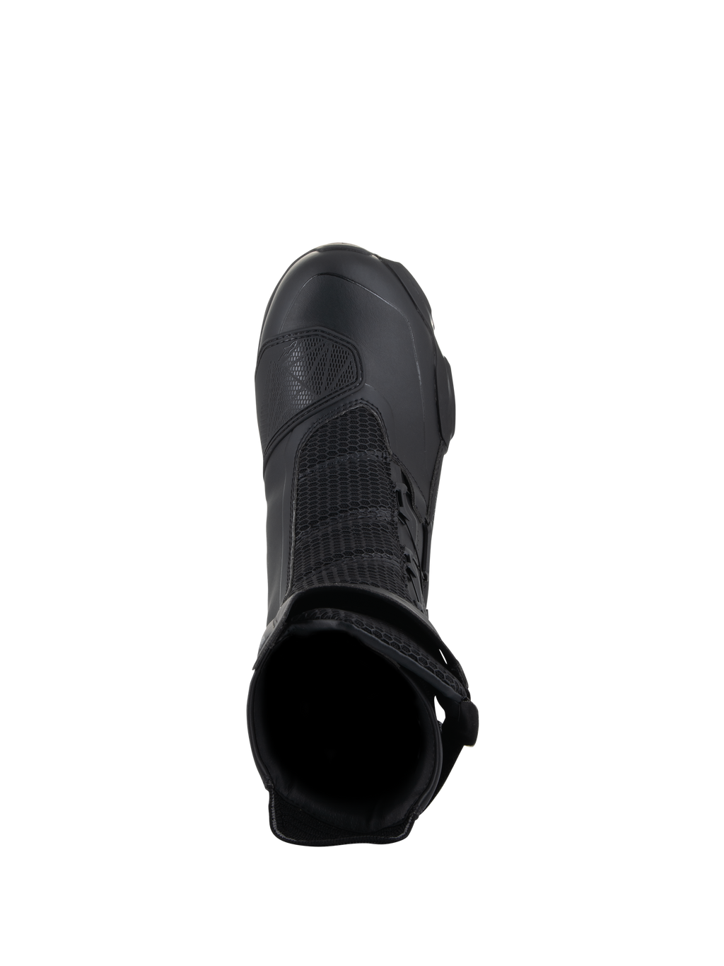 Alpinestars SP-X BOA Drystar Boots, stivali da moto sport touring, nero, vista dall'alto dell'apertura interna, pannelli in mesh e paracambio in TPU, progettati per impermeabilità e comfort del pilota