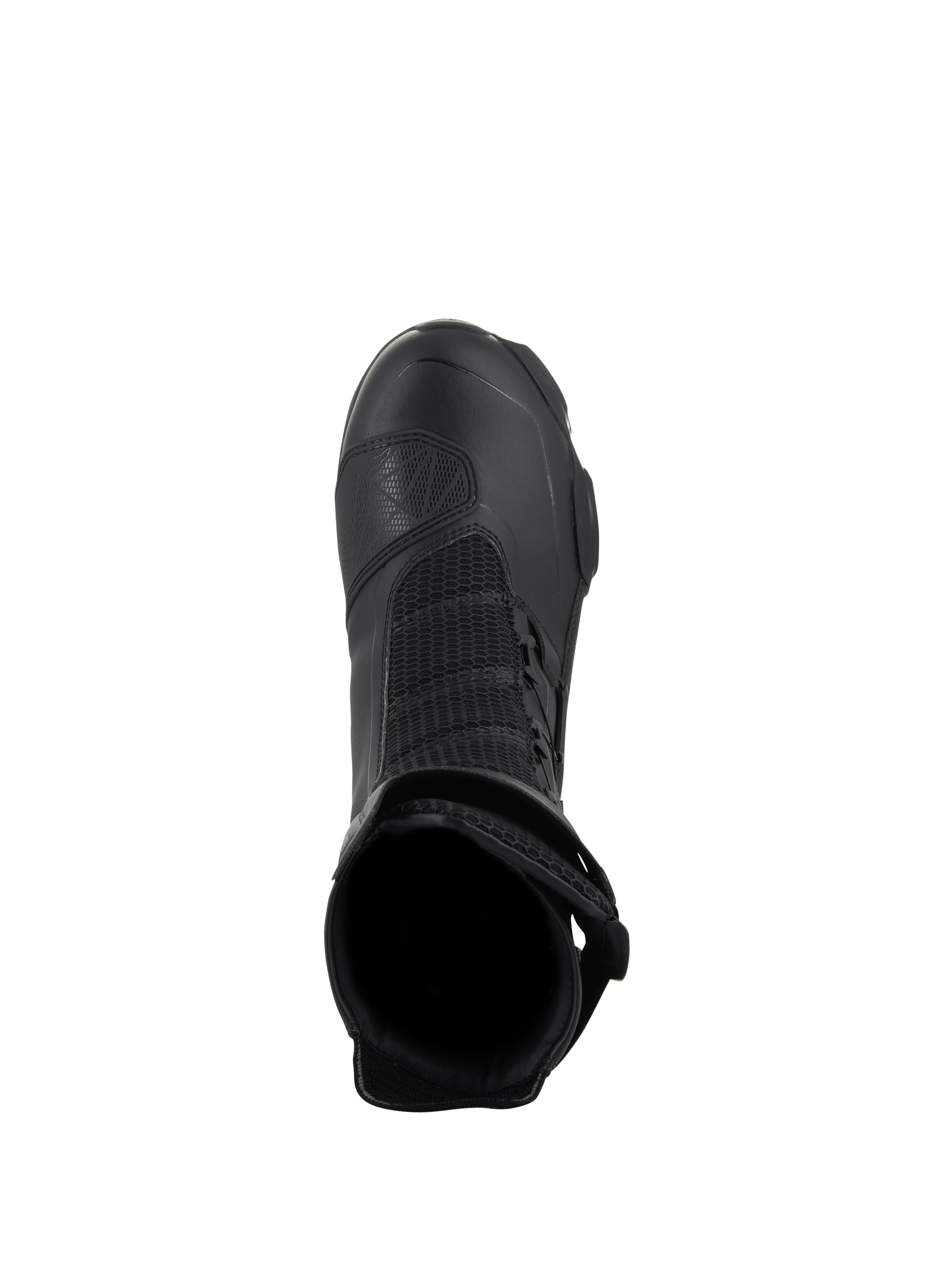 Alpinestars SP-X BOA Drystar Boots, stivali da moto sport touring, nero, vista dall'alto dell'apertura interna, pannelli in mesh e paracambio in TPU, progettati per impermeabilità e comfort del pilota
