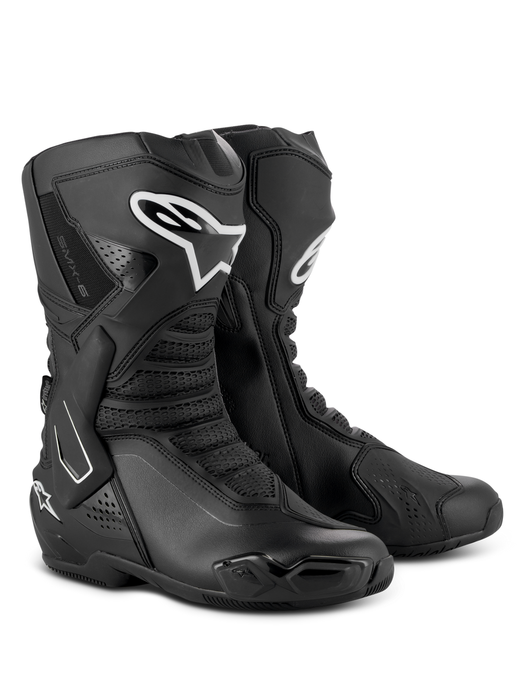 Stivali Alpinestars SMX-6 V3 Drystar®, stivali da moto ad alte prestazioni, nero, con parastinchi in TPU e logo Alpinestars bianco, slider della punta sostituibili e costruzione avanzata in microfibra, abbigliamento per guida sportiva e stradale