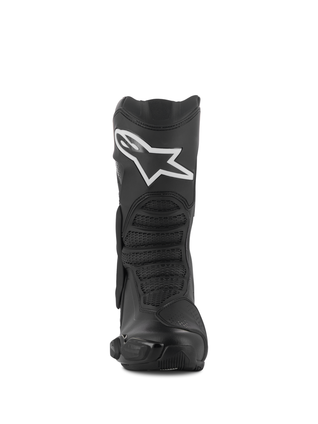 Stivali Alpinestars SMX-6 V3 Drystar®, nero, vista frontale, stivali da guida sportiva e ad alte prestazioni con logo Alpinestars bianco sullo stinco, protezioni in TPU e zone di flessione testurizzate