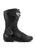Alpinestars SMX-6 V3 Drystar Boots, stivali da moto tecnici neri visti di profilo, con dettagli del logo bianchi, supporto laterale della caviglia in TPU, parastinchi rinforzato e pannelli in mesh flessibili.