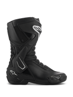 Alpinestars SMX-6 V3 Drystar Boots, stivali da moto tecnici neri visti di profilo, con dettagli del logo bianchi, supporto laterale della caviglia in TPU, parastinchi rinforzato e pannelli in mesh flessibili.