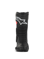 Stivali Alpinestars SMX-6 V3 Drystar®, stivali tecnici da moto, nero e rosso, vista frontale con grande logo bianco sullo stinco, zone di flessione anteriori testurizzate e design protettivo e filante