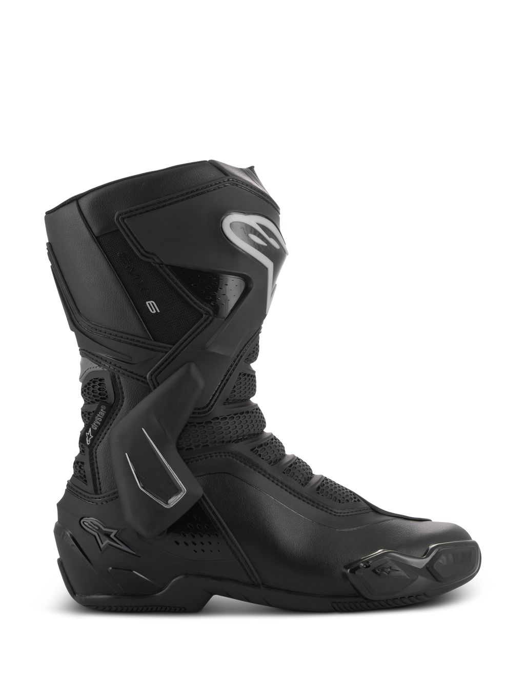 Stivali Alpinestars Stella SMX-6 V3 Drystar, stivali da moto da donna, neri con dettagli argento, membrana impermeabile Drystar, dotati di placca tibiale in TPU, protezione della caviglia e slider, abbigliamento tecnico da moto