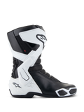 Alpinestars Stella SMX-6 V3 Drystar®, stivali da moto donna, bianco e nero, vista laterale con tecnologia impermeabile Drystar®, protezioni in TPU su stinco e caviglia, zone di flessione in mesh e design ergonomico per guida sportiva