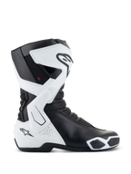 Alpinestars Stella SMX-6 V3 Drystar®, stivali da moto donna, bianco e nero, vista laterale con tecnologia impermeabile Drystar®, protezioni in TPU su stinco e caviglia, zone di flessione in mesh e design ergonomico per guida sportiva