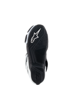 Stivali Alpinestars Stella SMX-6 V3 Drystar®, stivali da moto da donna, bianco e nero, vista della suola con suola esterna in gomma nera con motivo grip testurizzato, logo a stella Alpinestars bianco integrato e marchio sul tallone