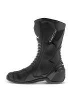 Alpinestars SMX S Waterproof Boots, stivali da moto neri a taglio alto con tomaia in microfibra resistente, protezioni per stinco e caviglia in TPU e zona cambio testurizzata, vista laterale.