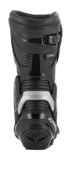 Alpinestars SMX Plus V2 GORE-TEX Boot, vista posteriore, nero e argento, con sistema Multi-Link Control, protezione tallone in TPU e pannelli elasticizzati a fisarmonica per racing e touring