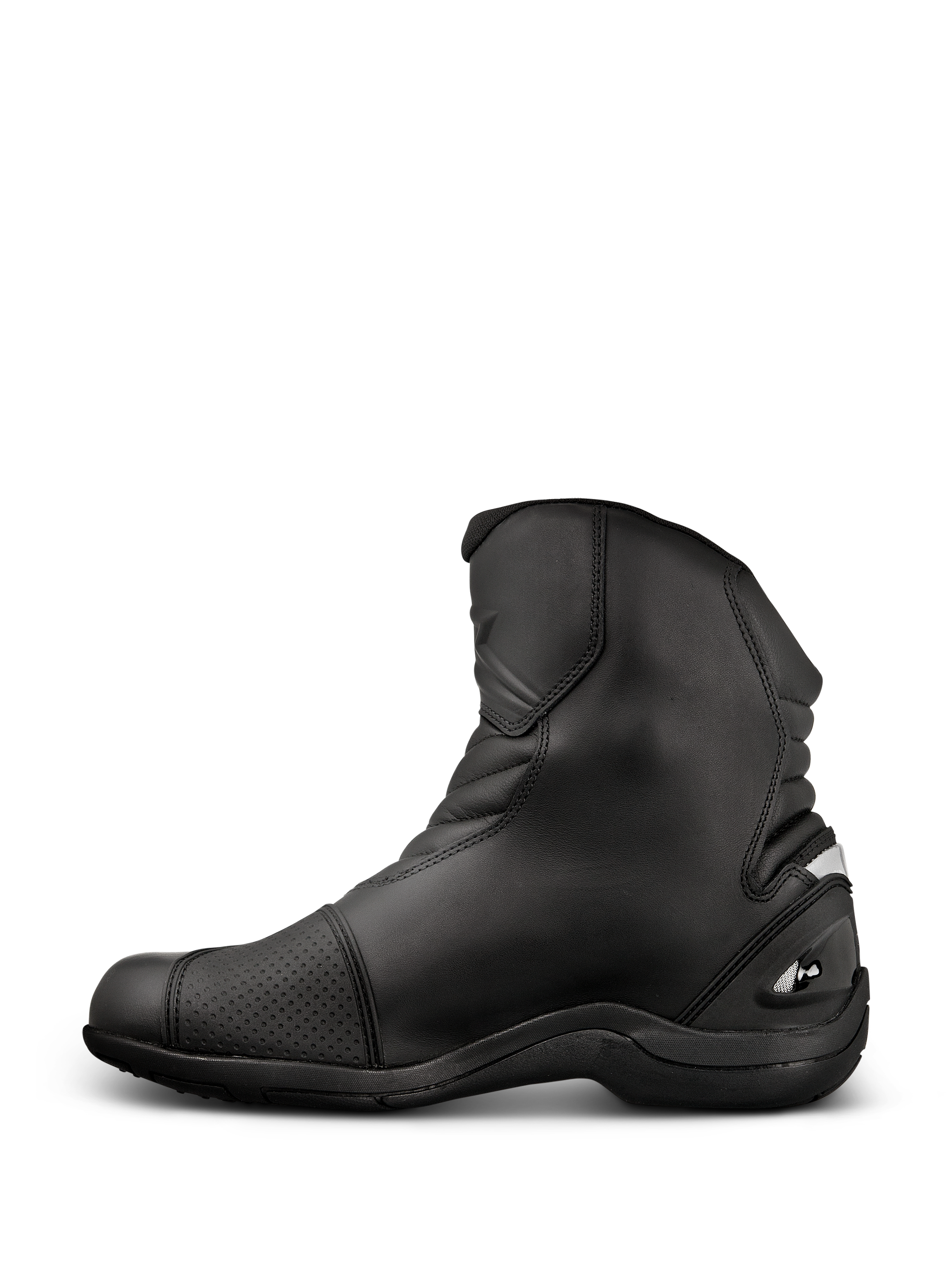 Stivali Alpinestars New Land GORE-TEX, stivali da moto road-touring, nero, design in pelle pieno fiore a media altezza con zone di flessione a soffietto, paracolpi rinforzato e robusta suola in gomma.