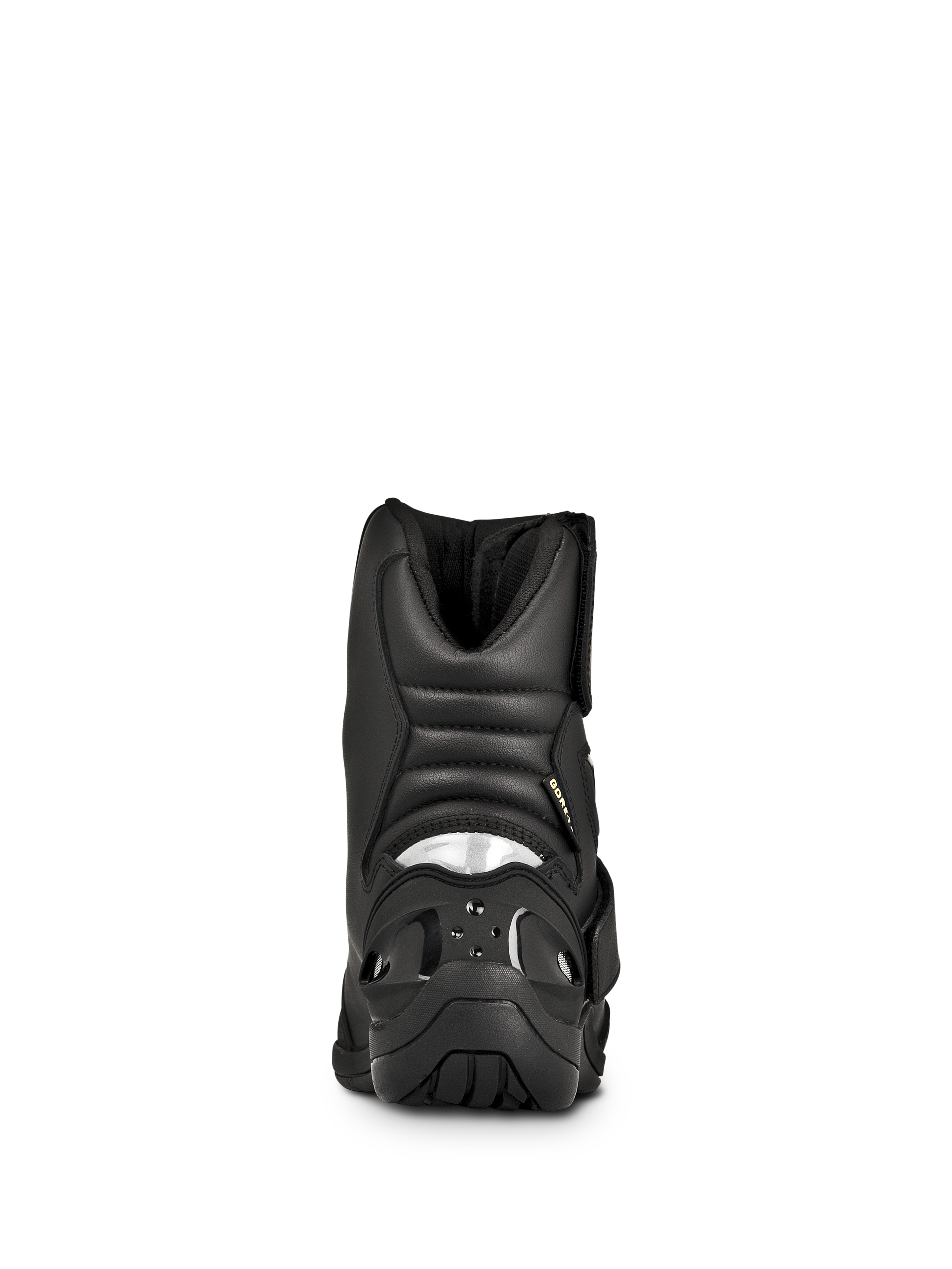 Stivali Alpinestars New Land GORE-TEX, stivali da moto road-touring, nero, vista posteriore con zone di flessione a soffietto imbottite, inserto riflettente sul tallone e suola in gomma resistente