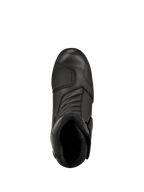Stivali Alpinestars New Land GORE-TEX, nero, vista dall'alto, con costruzione in pelle pieno fiore, zone di flessione a soffietto anteriori e paracolpi rinforzato, stivali da moto road touring impermeabili di media altezza
