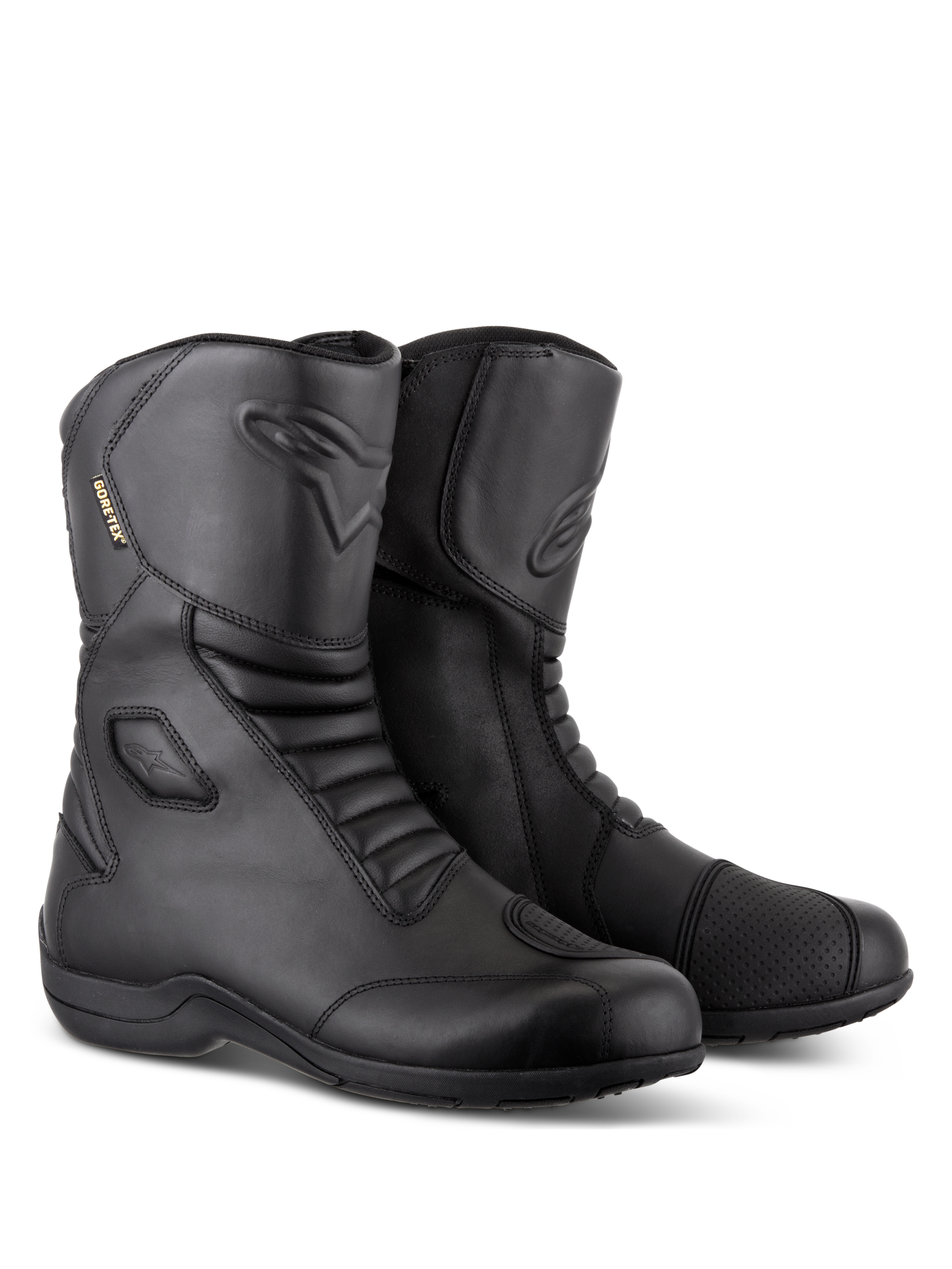 Stivali Alpinestars Web GORE-TEX, stivali da moto touring impermeabili neri, costruzione in pelle con zone di flessione a soffietto anteriori e posteriori, paraleva rinforzato e design con ingresso laterale per la guida su strada.