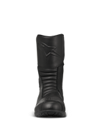 Alpinestars Web GORE-TEX Boots, stivali da moto touring neri, vista frontale con logo a stella goffrato sullo stinco, zone di flessione a fisarmonica per la manovrabilità e costruzione in pelle resistente