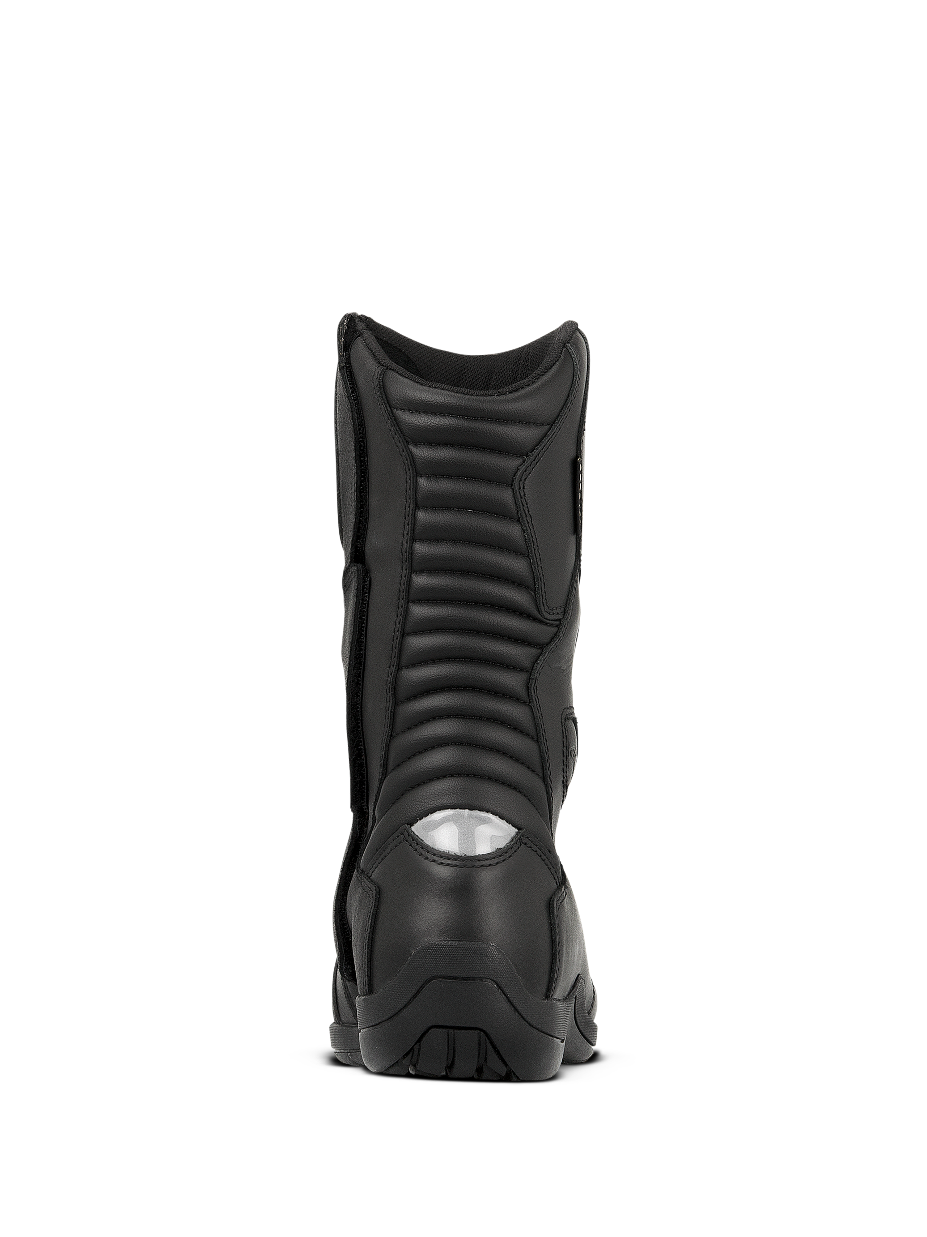 Alpinestars stivali Web GORE-TEX, stivali da moto touring impermeabili, nero, vista posteriore con zone di flessione a soffietto e inserto riflettente sul tallone per la visibilità notturna, robusta costruzione in pelle con suola resistente