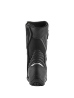 Stivali Alpinestars Air Plus V2 GORE-TEX, stivali da moto touring, nero, vista posteriore che mostra la zona del tallone e del polpaccio, con inserto catarifrangente argento, pannelli a soffietto in pelle traforata e costruzione in mesh traspirante