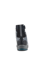 Scarpe Alpinestars CR-8 GORE-TEX, scarpe da moto, nero, grigio scuro e blu petrolio, vista posteriore con scarpetta impermeabile a taglio alto, linguetta grigia sul tallone e pannelli protettivi stratificati