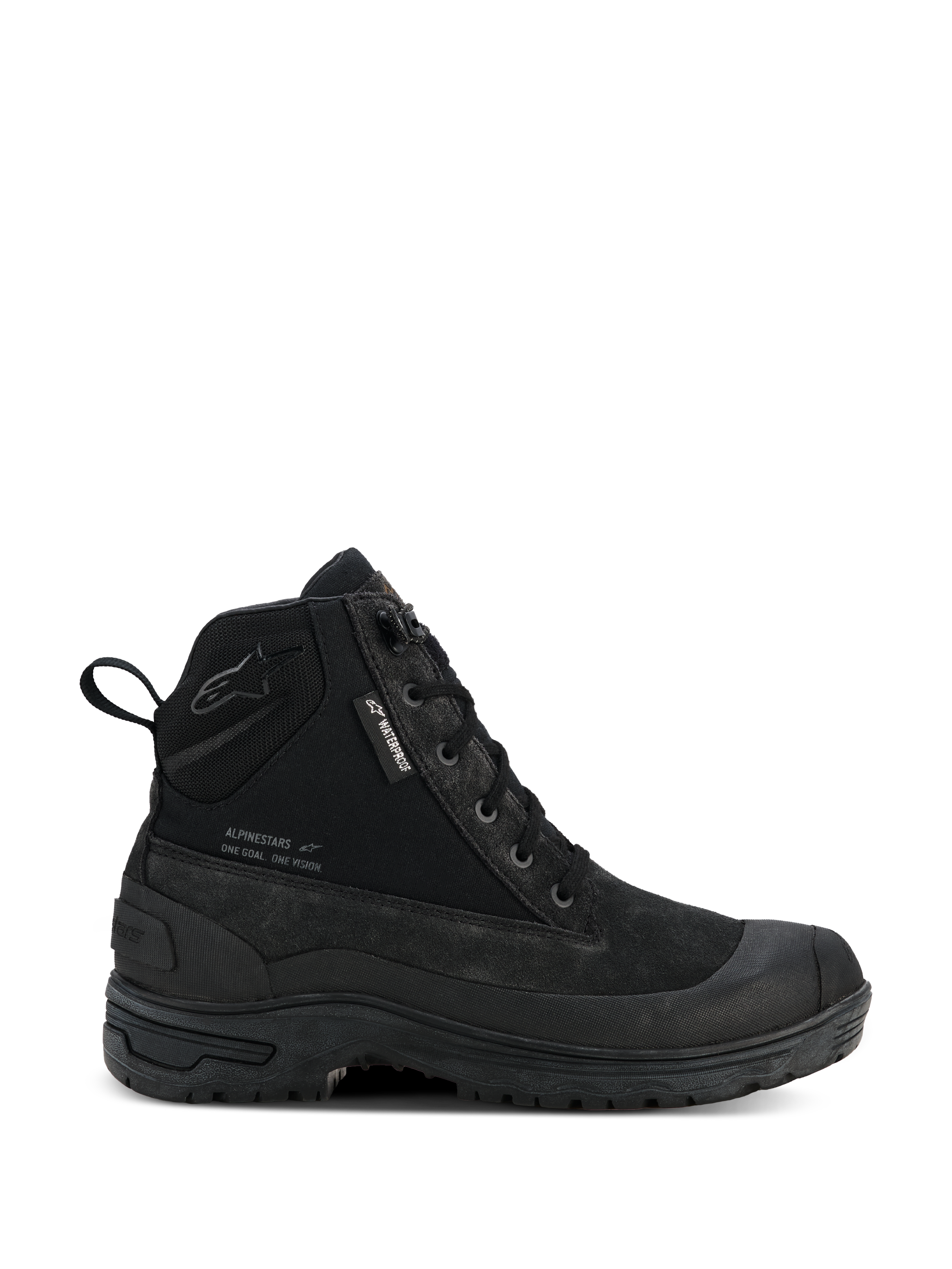Alpinestars Woman Judy Waterproof Boots, stivali da moto urban da donna, neri, stile combat alto con allacciatura frontale, suola spessa e robusta, etichetta Waterproof e linguetta posteriore, finitura in pelle scamosciata opaca e tessuto