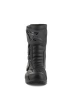 Alpinestars Radon Drystar® Boots, stivali da moto touring impermeabili, nero, vista frontale che mostra la piastra parastinchi con logo Alpinestars, cinturini regolabili e punta rinforzata