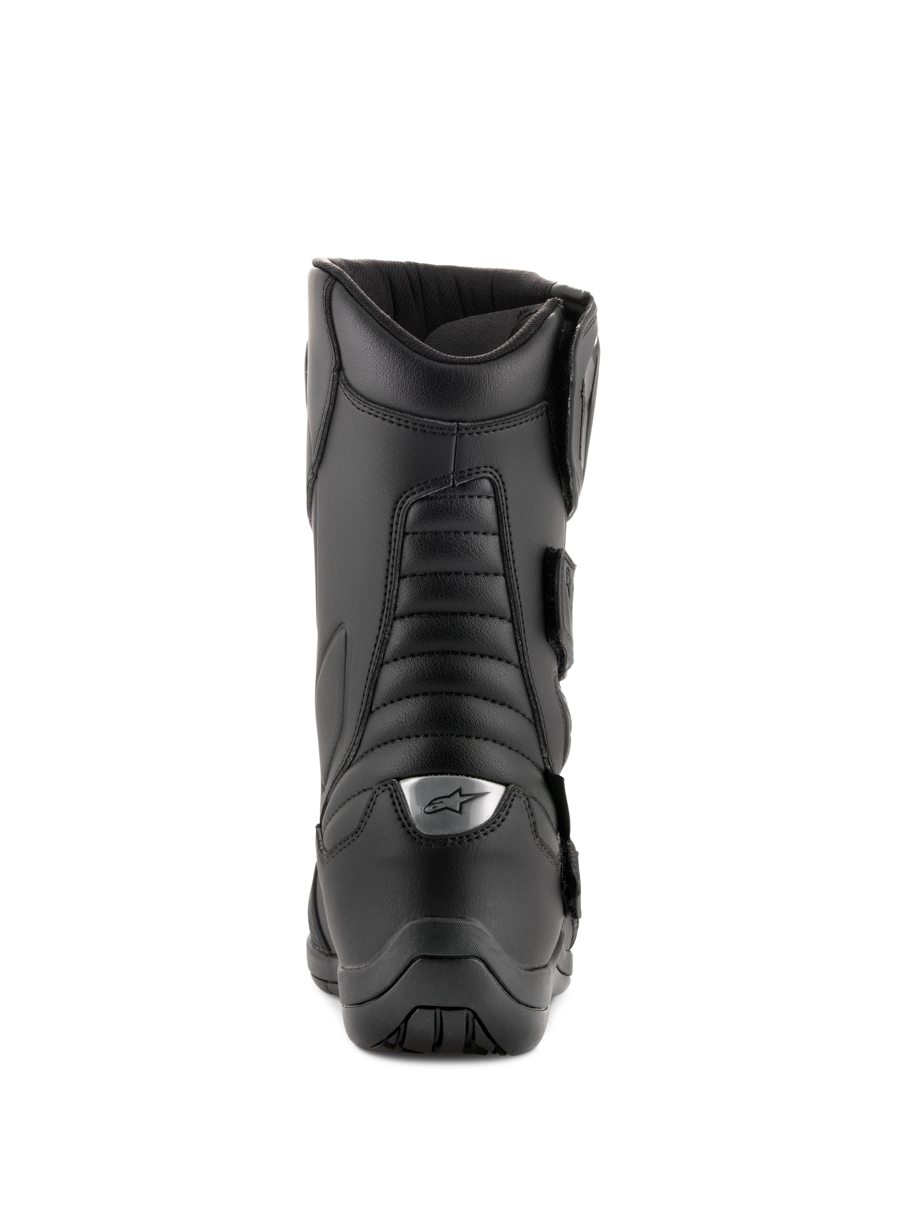 Alpinestars Radon Drystar® Boots, stivali da moto touring, nero, vista posteriore con zone a soffietto e logo argento sul tallone, robusta costruzione in microfibra