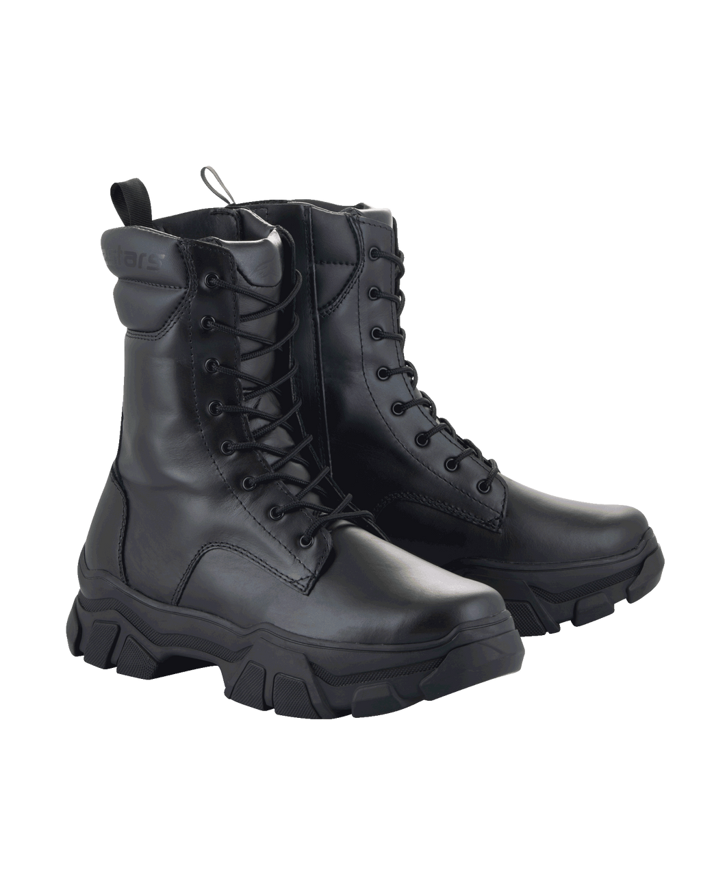 Alpinestars Stivali Ava Donna, stivali da moto urbani, nero, costruzione in pelle pieno fiore, suola spessa in gomma rialzata, allacciatura frontale con zip laterale, stile utilitario robusto