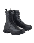 Alpinestars Stivali Ava Donna, stivali da moto urbani, nero, costruzione in pelle pieno fiore, suola spessa in gomma rialzata, allacciatura frontale con zip laterale, stile utilitario robusto