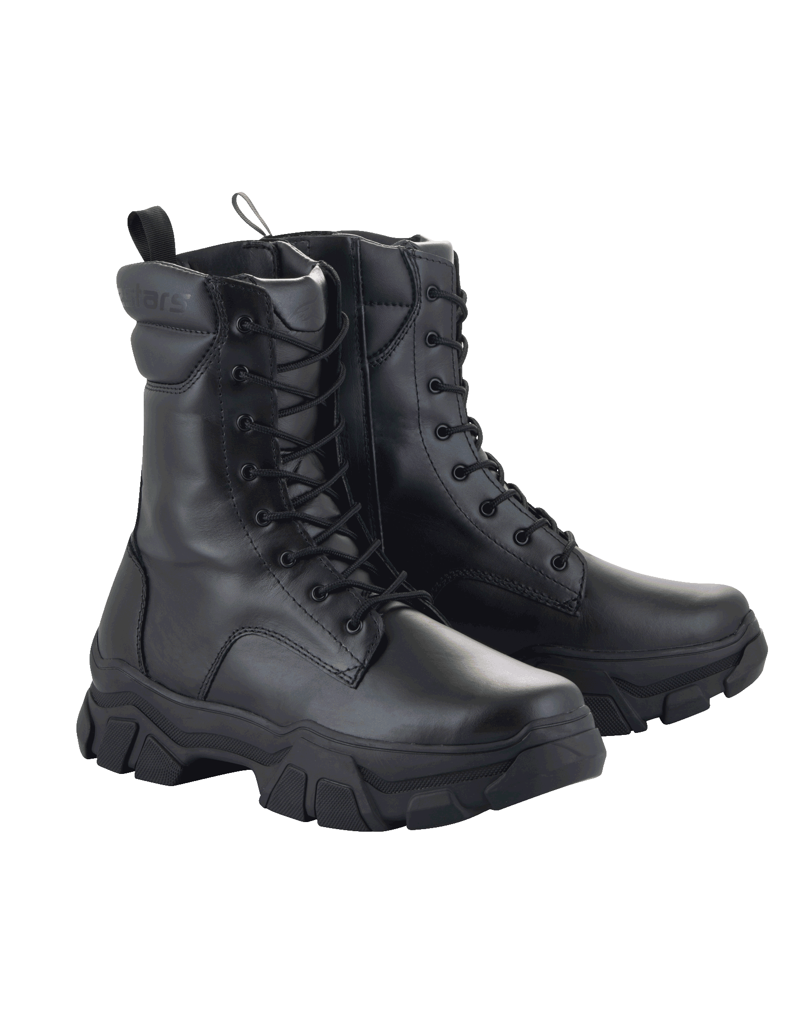 Alpinestars Stivali Ava Donna, stivali da moto urbani, nero, costruzione in pelle pieno fiore, suola spessa in gomma rialzata, allacciatura frontale con zip laterale, stile utilitario robusto