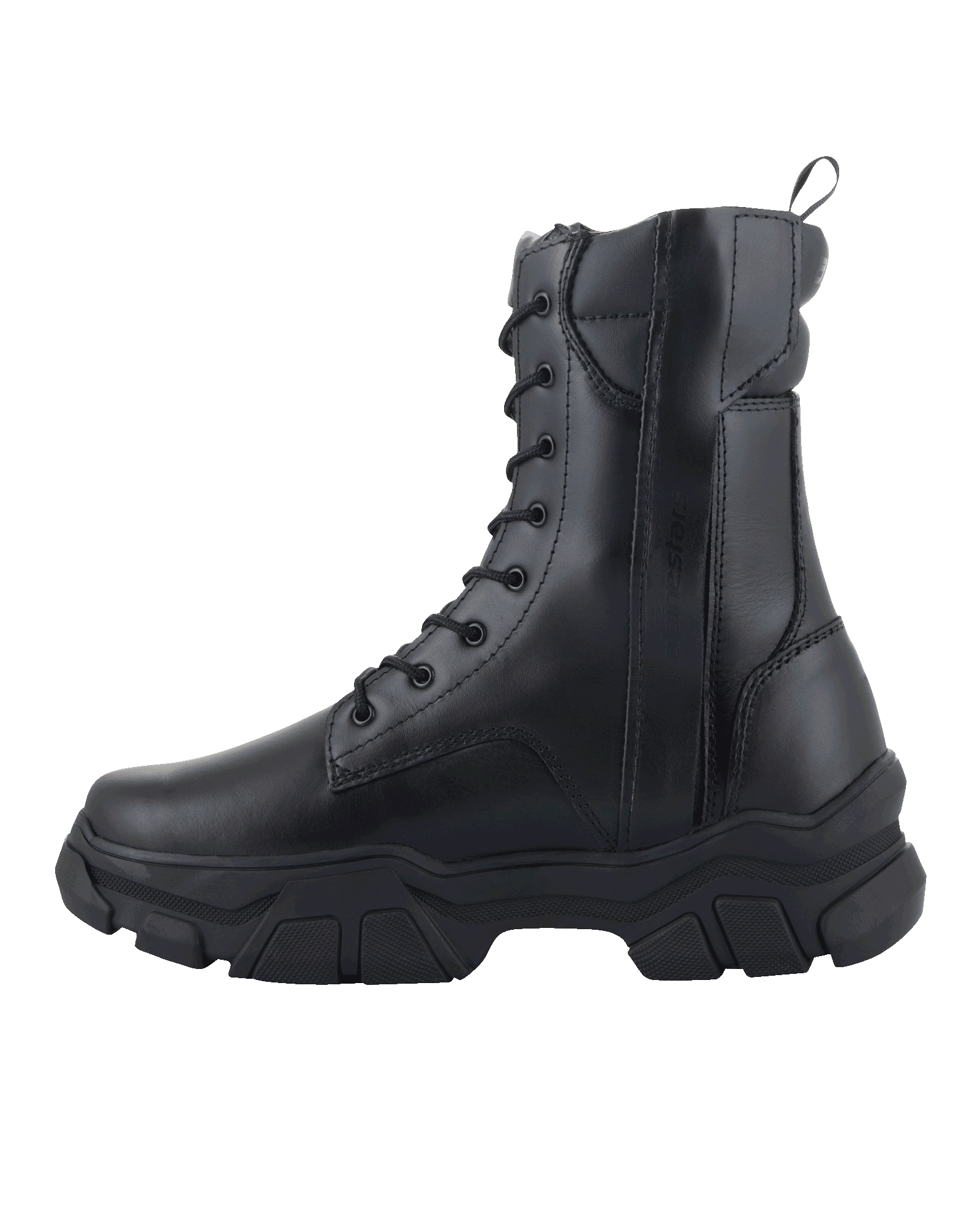 Stivali Alpinestars Ava da donna, pelle pieno fiore nera, stivale da moto urbano con suola rialzata in gomma spessa, lacci frontali e zip laterale, calzatura protettiva femminile