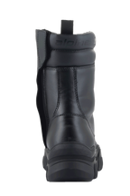 Stivali Alpinestars Ava da donna, nero, vista posteriore con suola in gomma spessa rialzata e cerniera laterale mediale, costruzione in pelle pieno fiore con collarino imbottito e logo goffrato, calzatura urbana moderna per il motociclismo