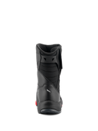 Stivali Alpinestars RT-7 Drystar®, stivali da moto touring, nero e rosso, vista posteriore che mostra il soffietto imbottito del tallone d'Achille e la costruzione sottile, calzature protettive impermeabili per strada e avventura