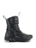 Alpinestars Stella RT-7 Touring Drystar, stivali da moto touring da donna, neri, vista laterale con tre cinturini in velcro, tomaia impermeabile in microfibra e tessuto, tallone rinforzato con logo a stella e suola a carrarmato resistente con accenti bianchi