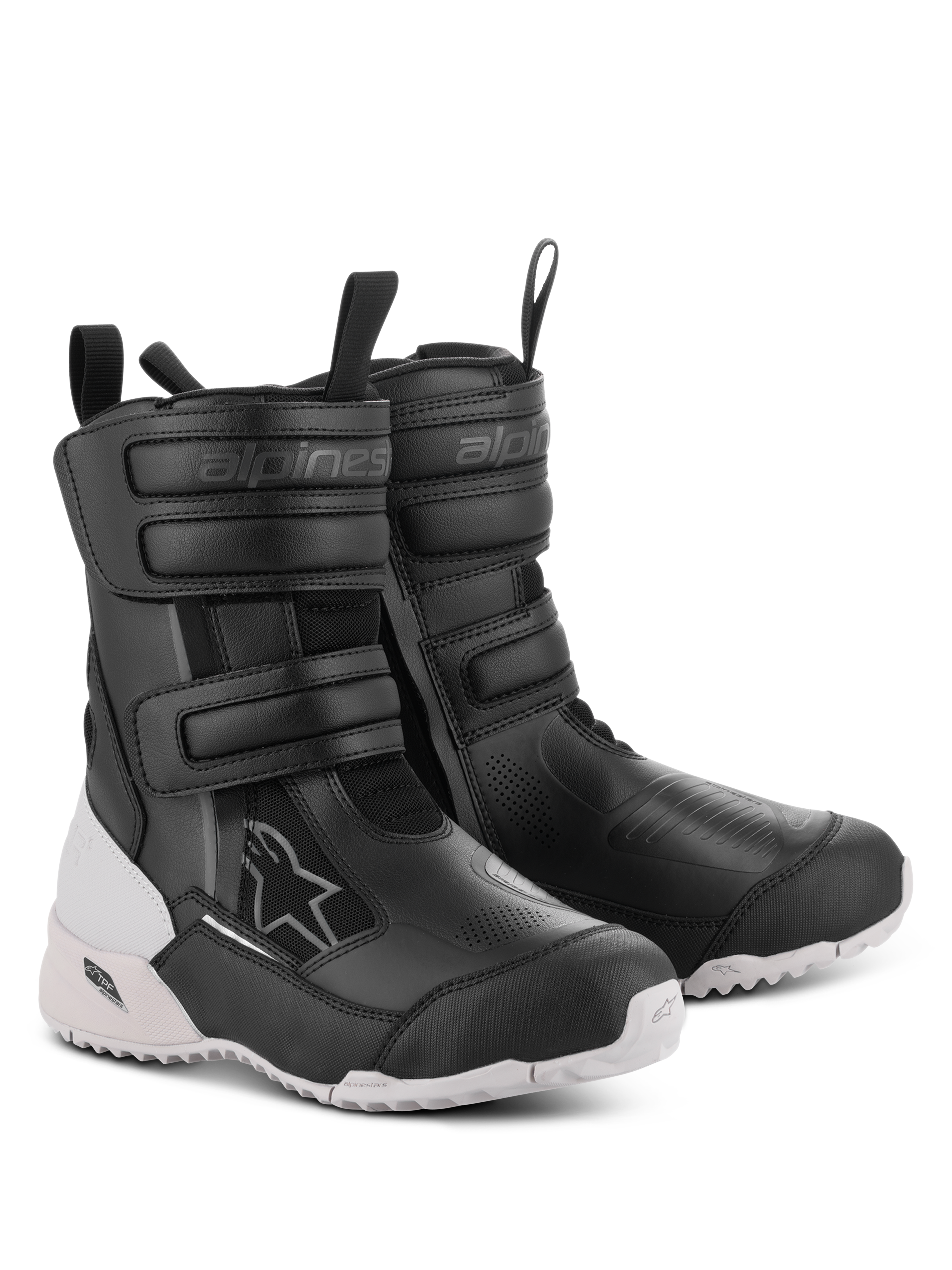 Stivali Alpinestars Stella RT-7 Touring Drystar da donna, stivali da moto, nero e bianco, con doppia chiusura in velcro e doppia cerniera, robusta struttura in microfibra e tessuto, suola bianca a carrarmato con protezione TPF, design pronto per l'avventura