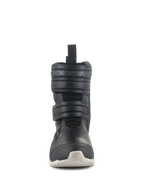 Stivali da donna Alpinestars Stella RT-7 Touring Drystar®, stivali da moto touring neri con suola bianca, vista frontale con doppia chiusura in velcro e logo Alpinestars a rilievo, design tecnico per guida adventure e su strada