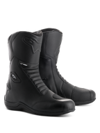 Alpinestars Andes V2 Drystar Boots, stivali da moto touring neri, costruzione in pelle impermeabile con pannelli a soffietto anteriori e posteriori, chiusura laterale con zip e patta, logo Alpinestars in rilievo e marchio Drystar, calzature resistenti per guida su strada e adventure.