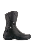 Stivali Alpinestars Andes V2 Drystar, stivali da moto touring neri, design a gambale alto, costruzione in pelle impermeabile, pannelli a soffietto anteriori e posteriori, logo a stella bianco e marchio Drystar, suola nera robusta, caviglia e punta rinforzate e protettive