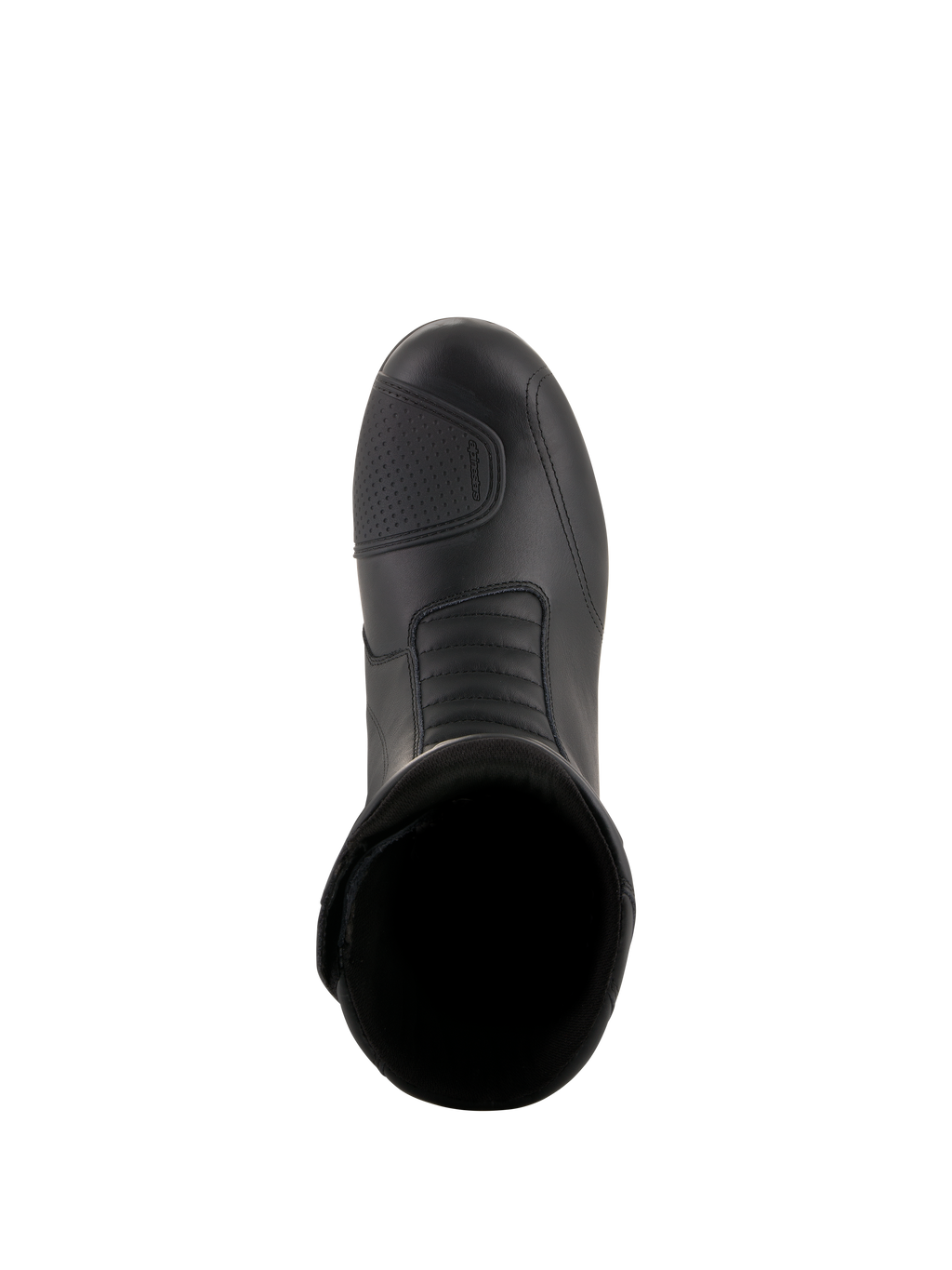 Stivali Alpinestars Andes V2 Drystar®, stivali da moto touring neri, vista dall'alto con tomaia in pelle, protezione cambio testurizzata e zona di flessione a soffietto frontale per guida adventure impermeabile