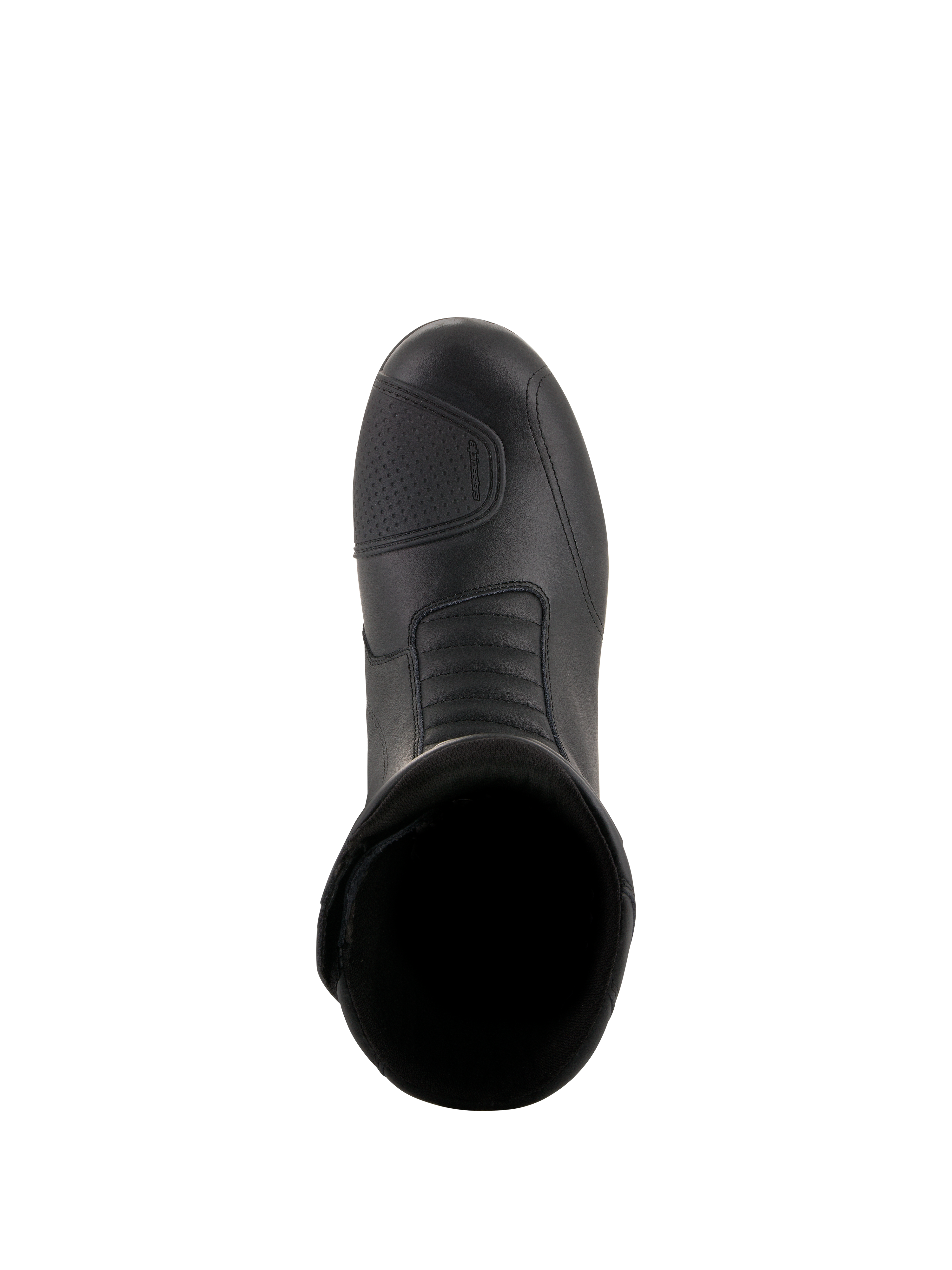 Stivali Alpinestars Andes V2 Drystar®, stivali da moto touring neri, vista dall'alto con tomaia in pelle, protezione cambio testurizzata e zona di flessione a soffietto frontale per guida adventure impermeabile