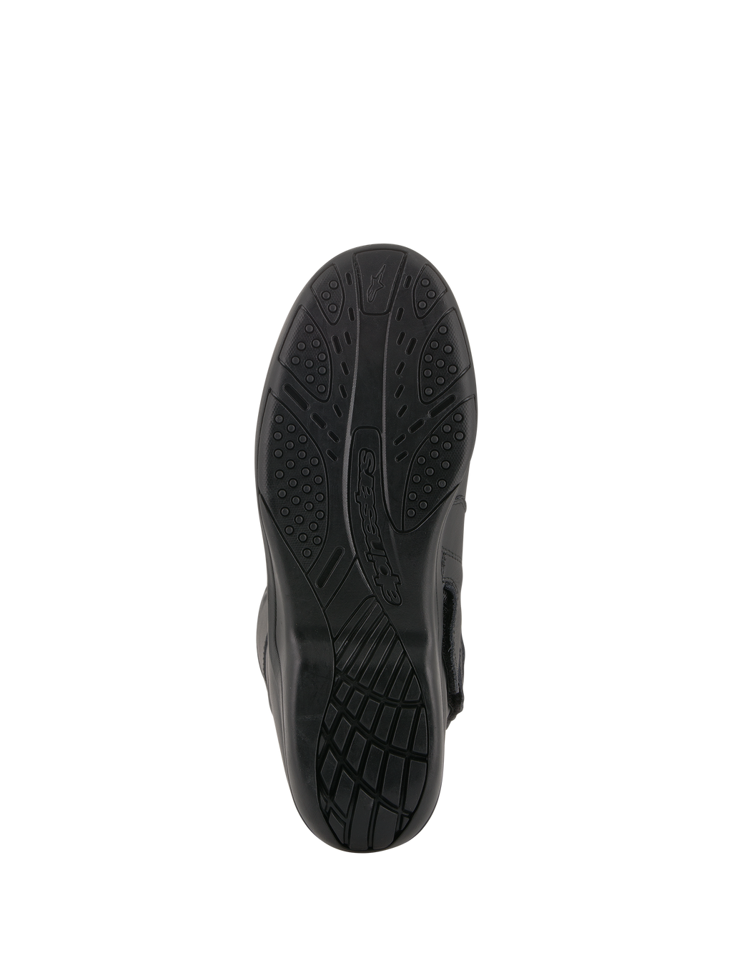 Stivali Alpinestars Andes V2 Drystar®, nero, vista della suola in gomma vulcanizzata, motivo a trama per il grip, la dispersione dell'acqua e la durata, calzature da moto touring