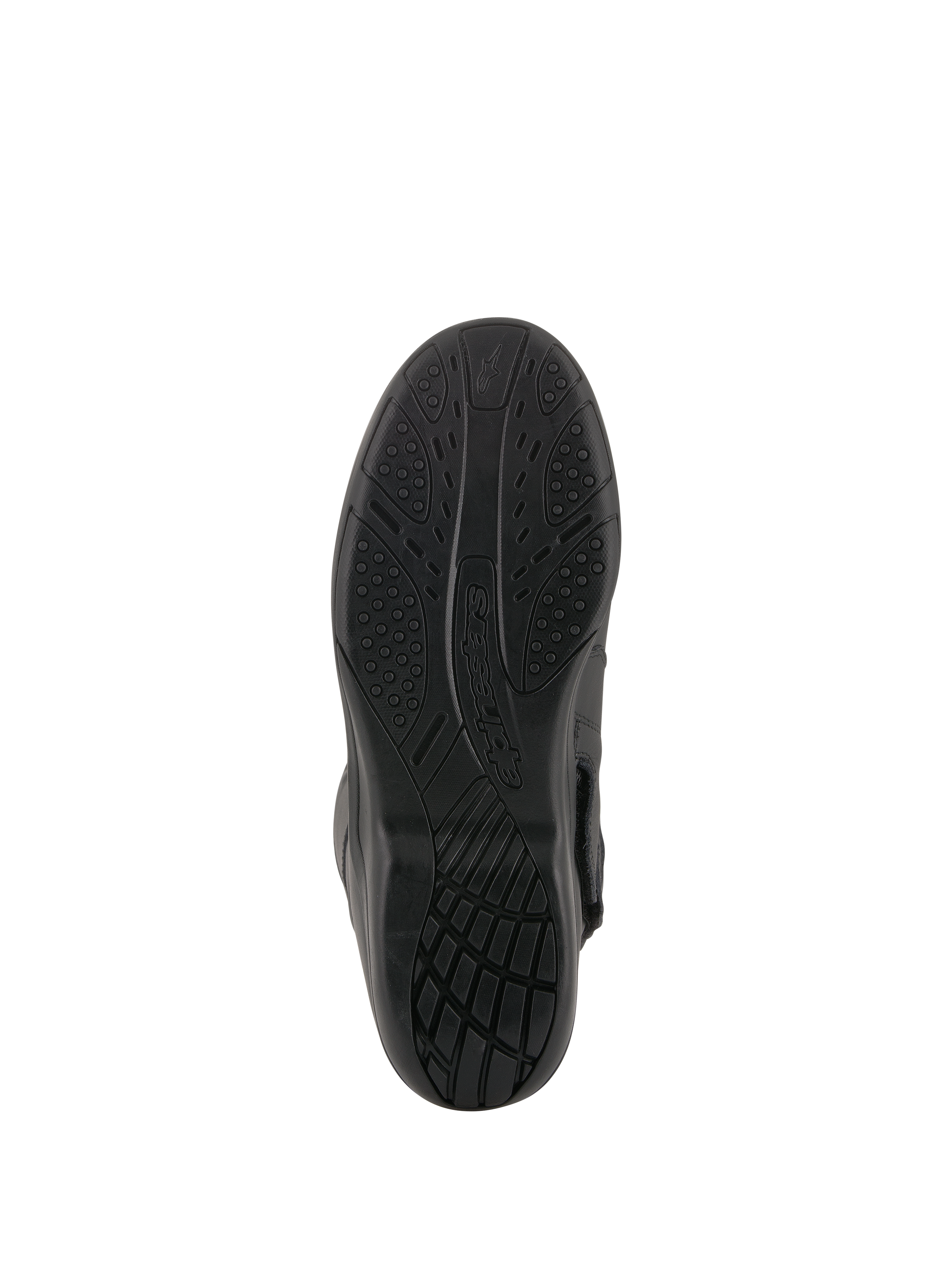 Stivali Alpinestars Andes V2 Drystar®, nero, vista della suola in gomma vulcanizzata, motivo a trama per il grip, la dispersione dell'acqua e la durata, calzature da moto touring