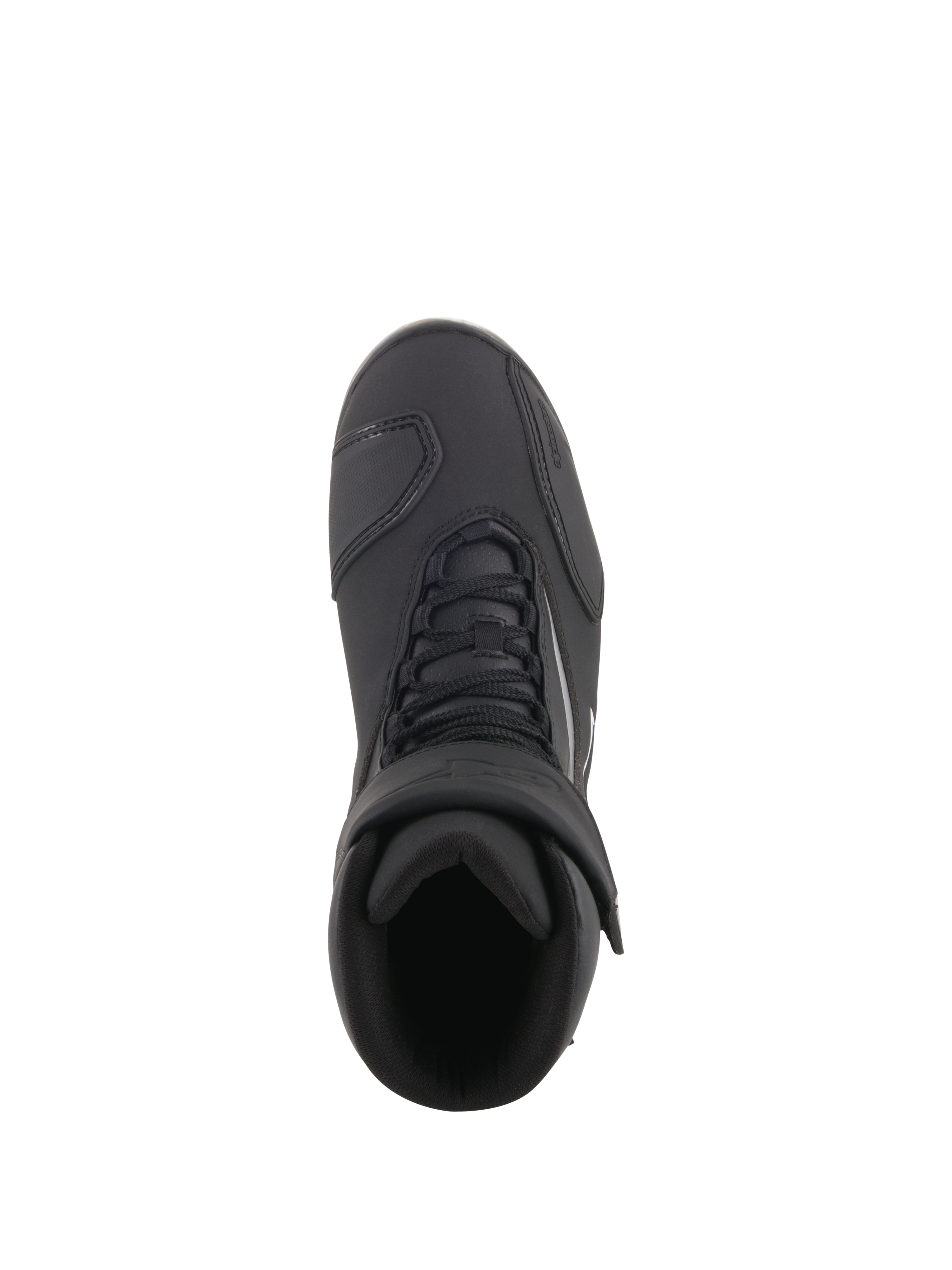 Scarpe Alpinestars Fastback 2 Drystar® Waterproof, scarpe da moto, nero e bianco, vista dall'alto con chiusura a lacci e cinturino regolabile a strappo, calzature impermeabili per guida su strada