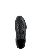 Alpinestars Scarpe Celer, scarpe da moto, nero e grigio scuro, vista dall'alto che mostra la rotella e i cavi del sistema di chiusura Rotor, costruzione in microfibra tecnica con profilo racing snello, calzature sportive protettive