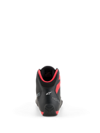 Scarpe Alpinestars Celer, scarpe da moto, nero e rosso acceso, vista posteriore con logo Astar bianco sul tallone e imbottitura del colletto in rosso acceso, design sportivo e performante