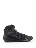 Alpinestars Celer Superair Shoes, scarpe da moto, nero e grigio scuro, profilo laterale con costruzione in tessuto ad alto flusso d'aria, dotate di sistema di chiusura Rotor e rinforzi protettivi in TPU, design sportivo da motorsport.