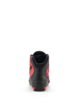 Scarpe Alpinestars Celer Superair, vista posteriore, nero e rosso brillante, con tallone in microfibra rinforzata, pannelli laterali in tessuto traspirante rosso con design grafico e colletto imbottito con fodera in mesh 3D, calzature da moto sportive