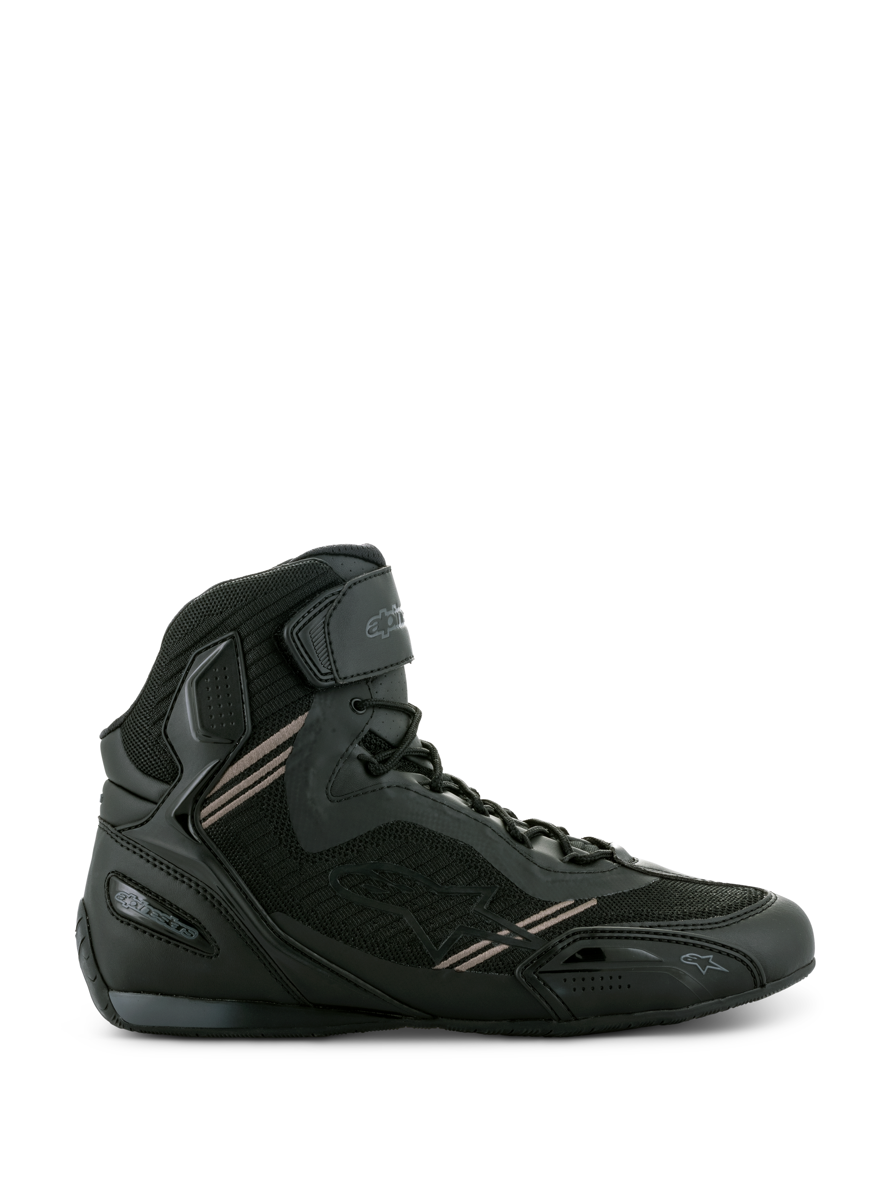 Alpinestars Faster-3 Rideknit® Shoes, sneakers da moto nere, struttura in microfibra leggera e mesh traspirante, chiusura con lacci e cinturino in velcro sulla caviglia, design protettivo alto per guida urbana su strada