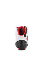 Scarpe Alpinestars Faster-3 Rideknit®, scarpe da moto, nero, bianco e rosso, vista posteriore con contrafforte del tallone in TPR e fodera interna in rete rossa, design sportivo con telaio in microfibra