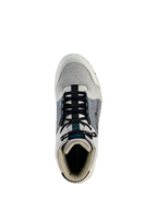 Scarpe da moto Alpinestars Circal, scarpe da moto urbane, grigio, nero e blu metile, vista dall'alto che mostra lacci elasticizzati neri, punta e colletto in tela grigio chiaro, pannelli laterali grigio scuro con dettagli blu, calzature da moto urbane protettive e sostenibili