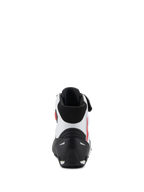Scarpe Alpinestars Faster-4, vista posteriore, nero, bianco e rosso, con contrafforte al tallone in TPR nero, tomaia in microfibra bianca con accenti rossi e colletto imbottito nero, calzature tecniche da moto