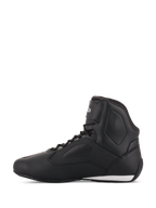 Alpinestars Stella Faster-3 Rideknit® da donna, scarpe da moto in Nero Giallo Rosa, profilo laterale, caratterizzate da un elegante design high-top con pannelli traforati e un dettaglio bianco sul tallone.
